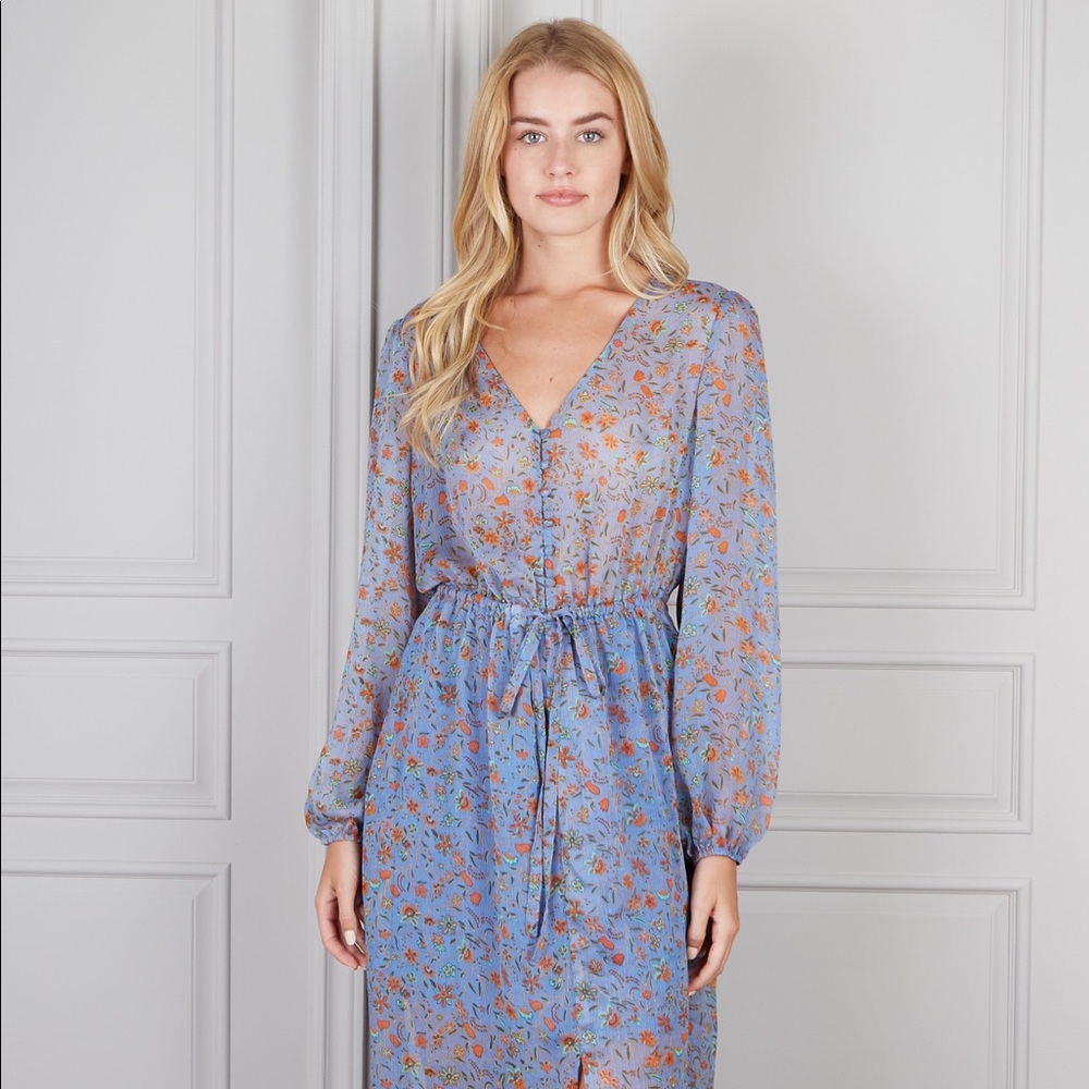 Senlis Lucie Tie Waist Long Sleeve Maxi Dress